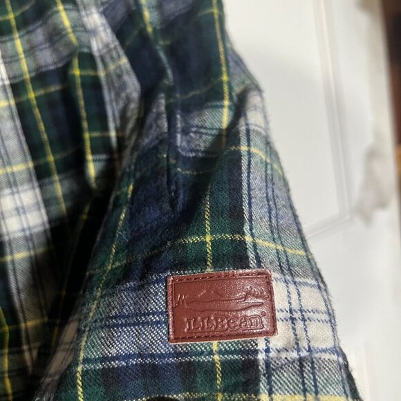 L.L. Bean Scotch Zip Up Flannel Hooded Plaid Green Blue White Size Medium Fall - Picture 4 of 10